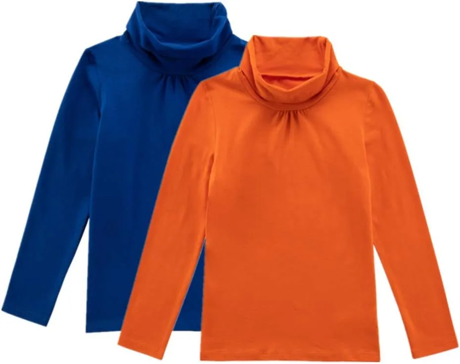UNACOO Kids One or 2-Pack or 3-Pack Cotton with Spandex Long Sleeve Turtleneck T-Shirt for Girls (Age 2-11 Years)