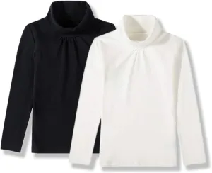 UNACOO Kids One or 2-Pack or 3-Pack Cotton with Spandex Long Sleeve Turtleneck T-Shirt for Girls (Age 2-11 Years)