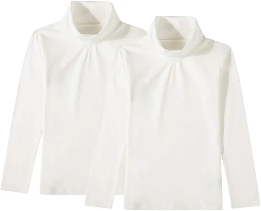 UNACOO Kids One or 2-Pack or 3-Pack Cotton with Spandex Long Sleeve Turtleneck T-Shirt for Girls (Age 2-11 Years)