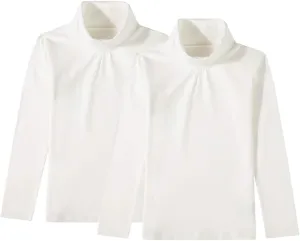UNACOO Kids One or 2-Pack or 3-Pack Cotton with Spandex Long Sleeve Turtleneck T-Shirt for Girls (Age 2-11 Years)