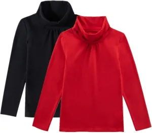UNACOO Kids One or 2-Pack or 3-Pack Cotton with Spandex Long Sleeve Turtleneck T-Shirt for Girls (Age 2-11 Years)