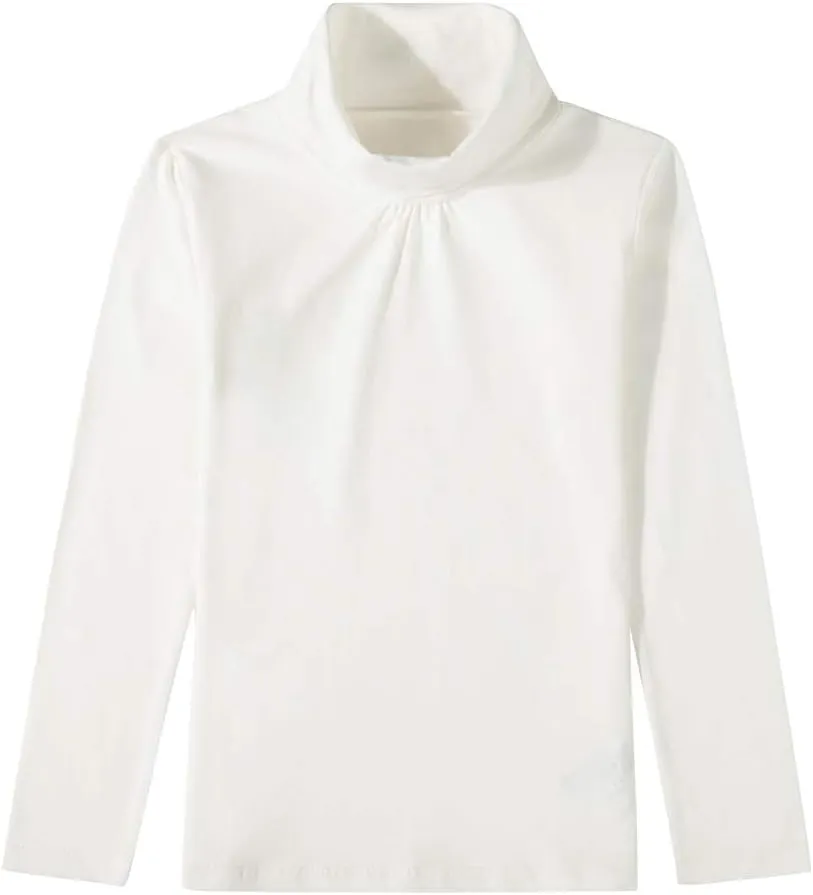UNACOO Kids One or 2-Pack or 3-Pack Cotton with Spandex Long Sleeve Turtleneck T-Shirt for Girls (Age 2-11 Years)