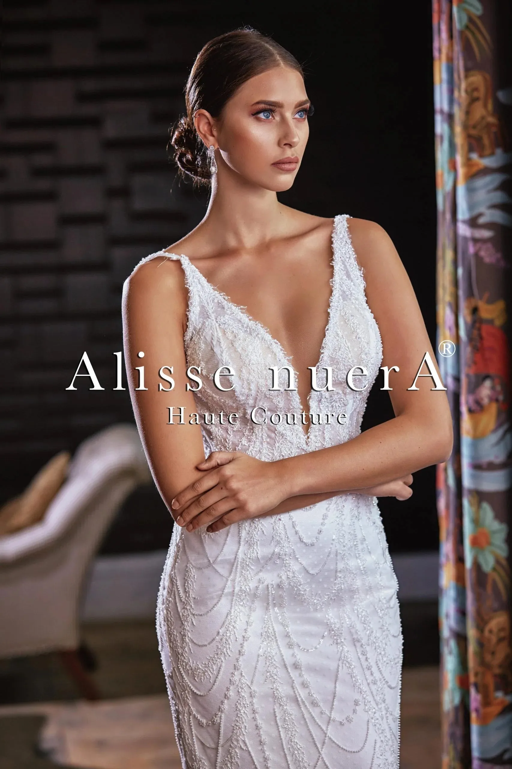 V Neck Glittering Wedding Dress with Convertible Sleeve Cape