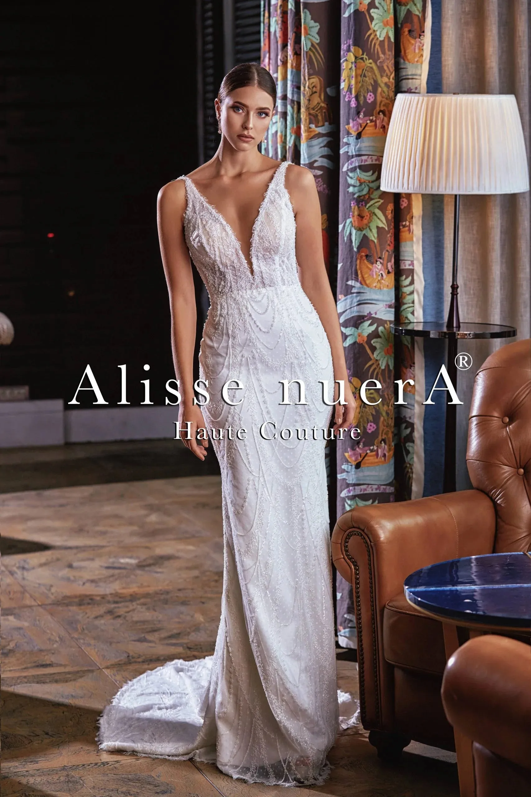 V Neck Glittering Wedding Dress with Convertible Sleeve Cape