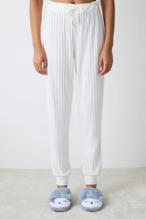 Warm Hearts Rib Off White Trousers