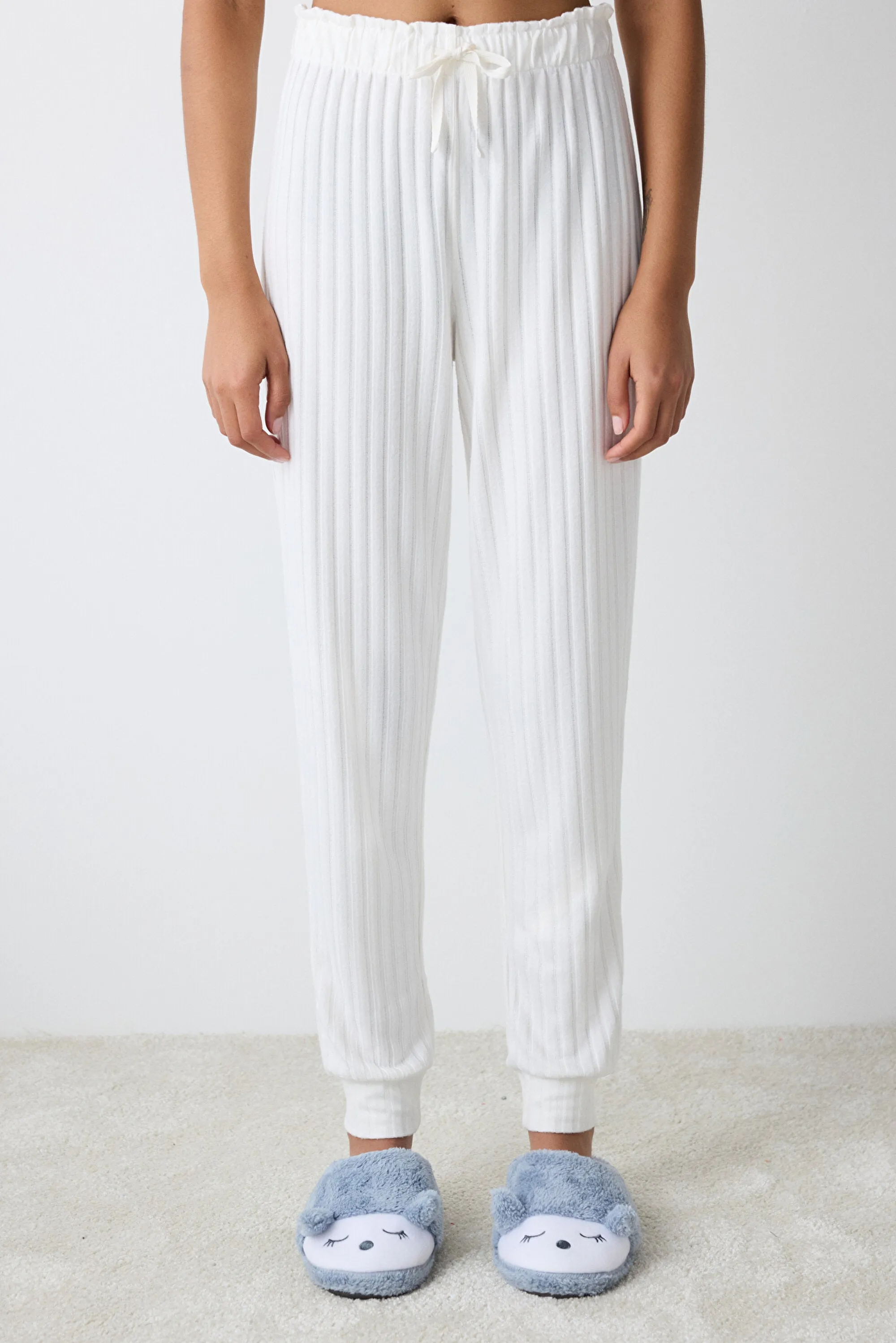 Warm Hearts Rib Off White Trousers
