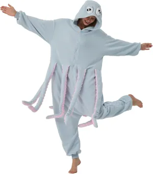 WAWRTOU Octopus Onesie Pajamas for Adults Cozy Sea Creature Costume Halloween Cosplay Octopus One-Piece Jumpsuit
