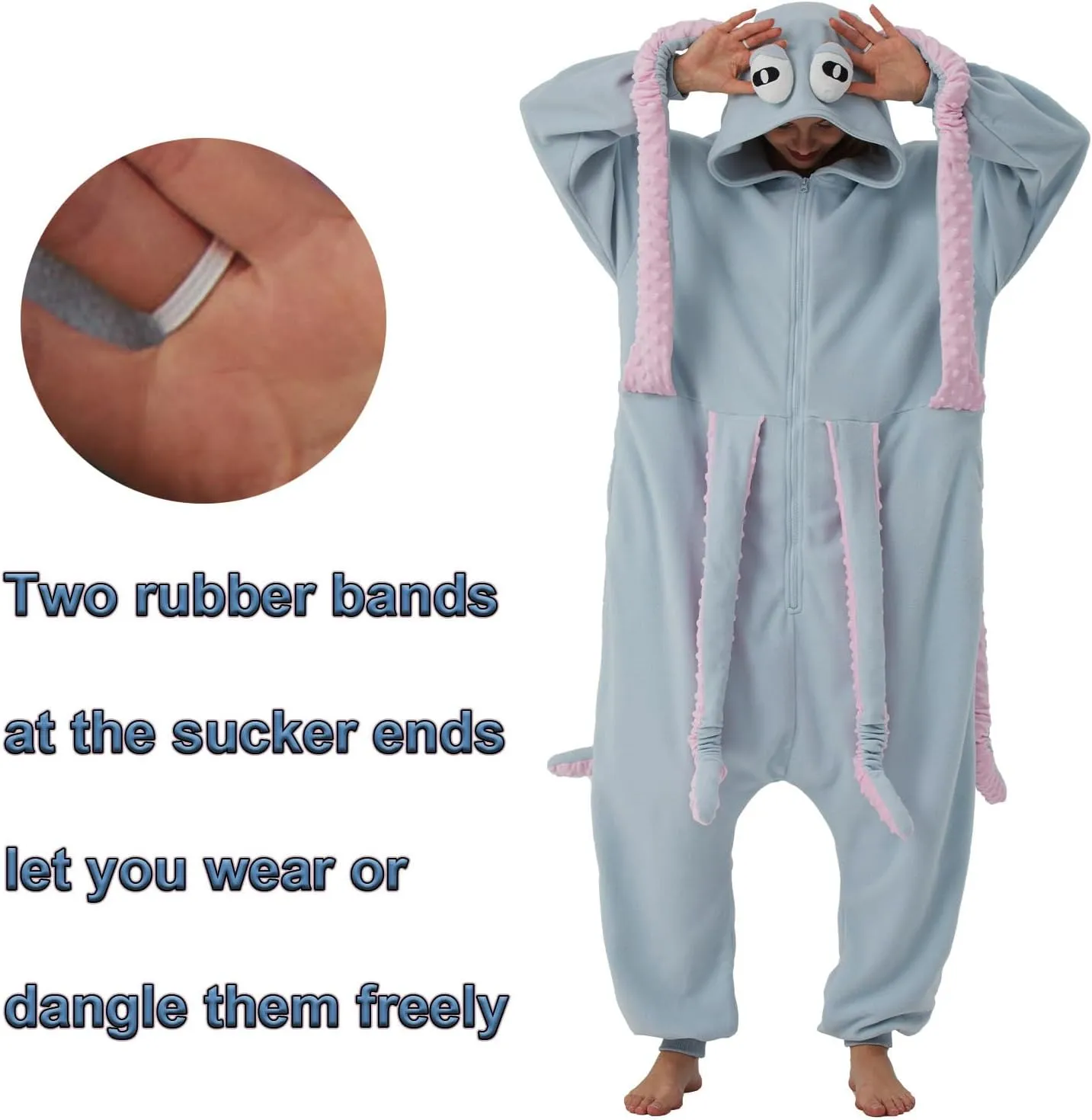 WAWRTOU Octopus Onesie Pajamas for Adults Cozy Sea Creature Costume Halloween Cosplay Octopus One-Piece Jumpsuit