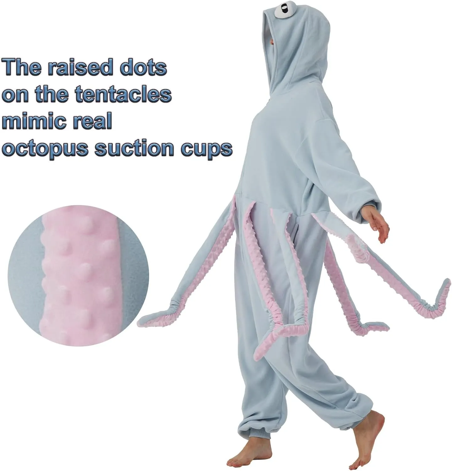 WAWRTOU Octopus Onesie Pajamas for Adults Cozy Sea Creature Costume Halloween Cosplay Octopus One-Piece Jumpsuit