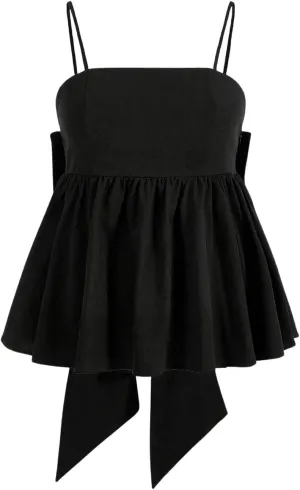 WDIRARA Women's Plus Size Big Bow Back Cami Tops Pleated Hem Elegant Camisole Top