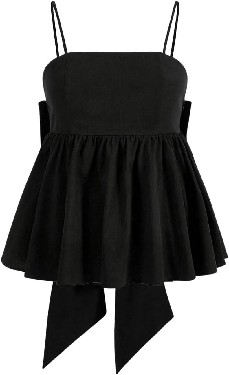 WDIRARA Women's Plus Size Big Bow Back Cami Tops Pleated Hem Elegant Camisole Top