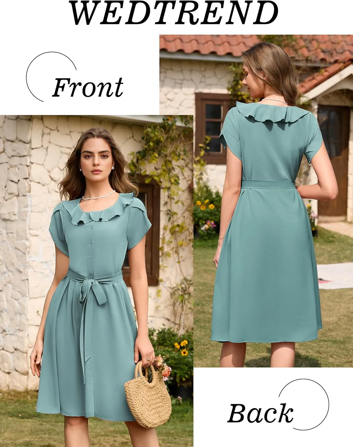 Wedtrend Women's Vintage Dresses with Pocket Midi Retro Cocktail Dress Tea Party Church 1950s Dresses for Women