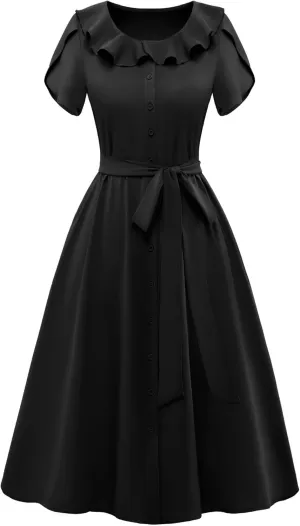 Wedtrend Women's Vintage Dresses with Pocket Midi Retro Cocktail Dress Tea Party Church 1950s Dresses for Women
