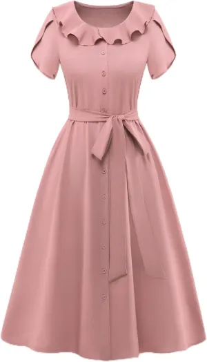 Wedtrend Women's Vintage Dresses with Pocket Midi Retro Cocktail Dress Tea Party Church 1950s Dresses for Women