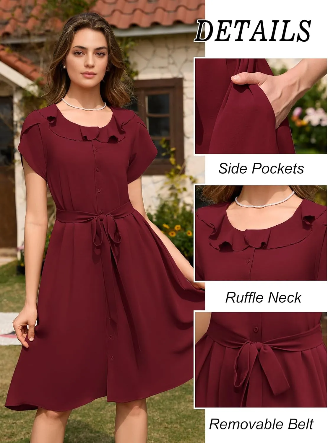 Wedtrend Women's Vintage Dresses with Pocket Midi Retro Cocktail Dress Tea Party Church 1950s Dresses for Women