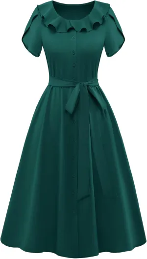 Wedtrend Women's Vintage Dresses with Pocket Midi Retro Cocktail Dress Tea Party Church 1950s Dresses for Women