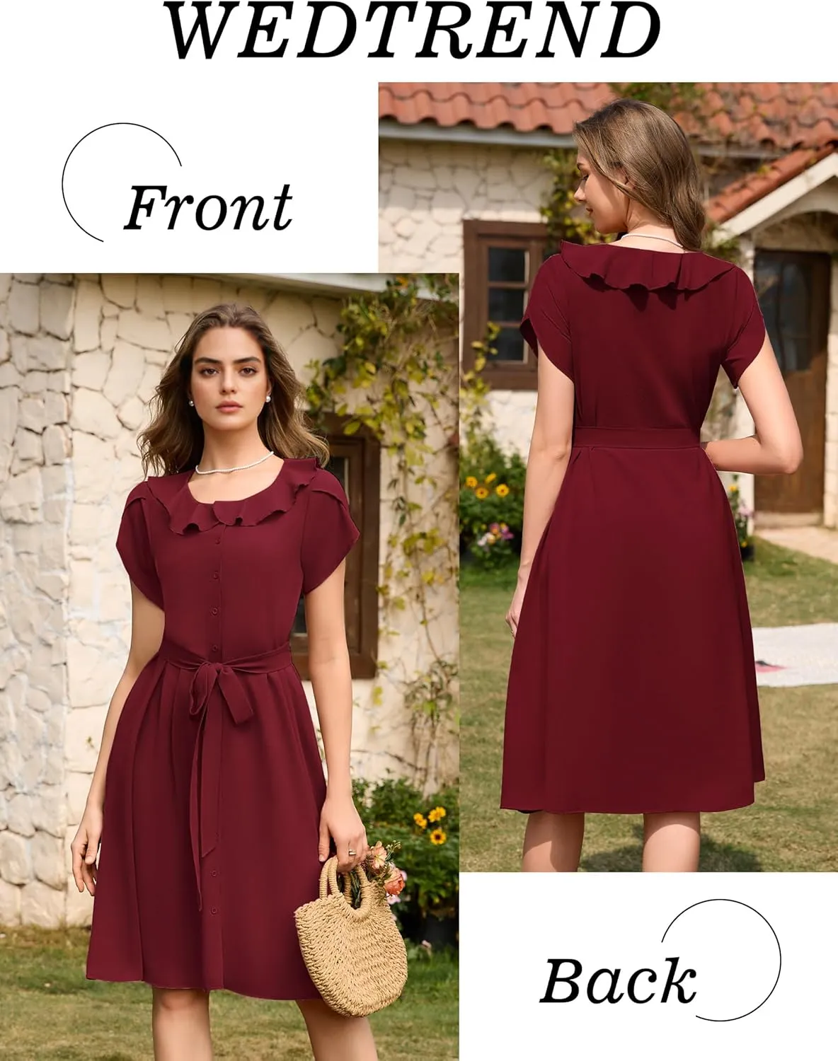 Wedtrend Women's Vintage Dresses with Pocket Midi Retro Cocktail Dress Tea Party Church 1950s Dresses for Women