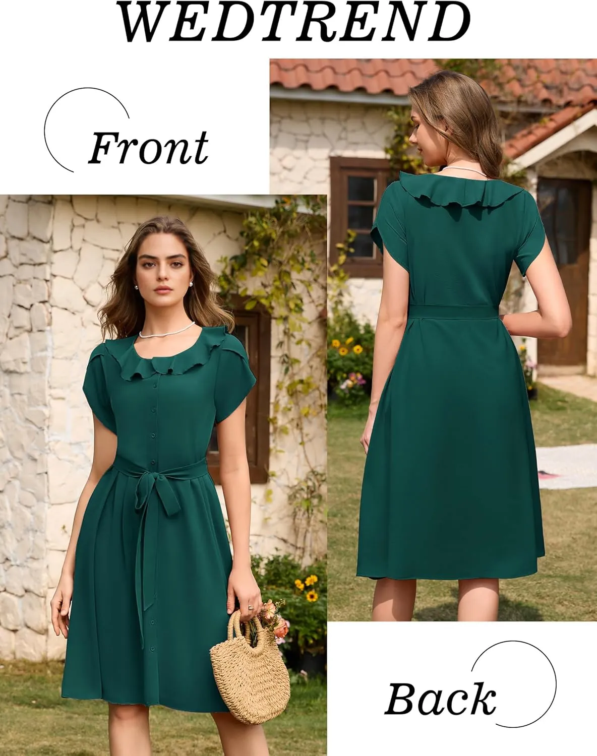 Wedtrend Women's Vintage Dresses with Pocket Midi Retro Cocktail Dress Tea Party Church 1950s Dresses for Women