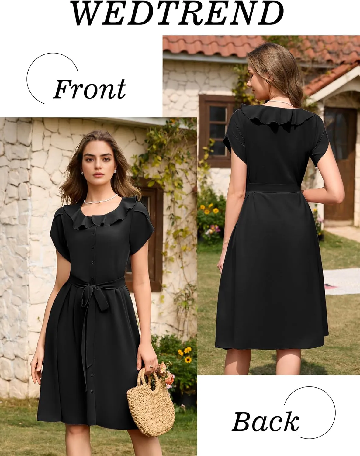 Wedtrend Women's Vintage Dresses with Pocket Midi Retro Cocktail Dress Tea Party Church 1950s Dresses for Women