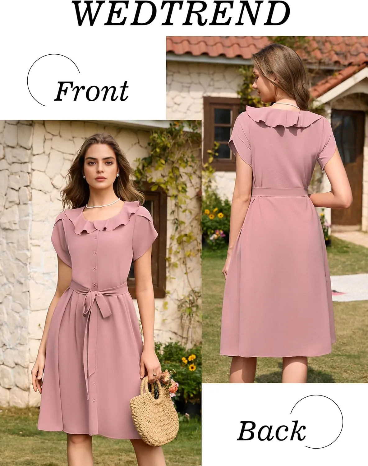 Wedtrend Women's Vintage Dresses with Pocket Midi Retro Cocktail Dress Tea Party Church 1950s Dresses for Women