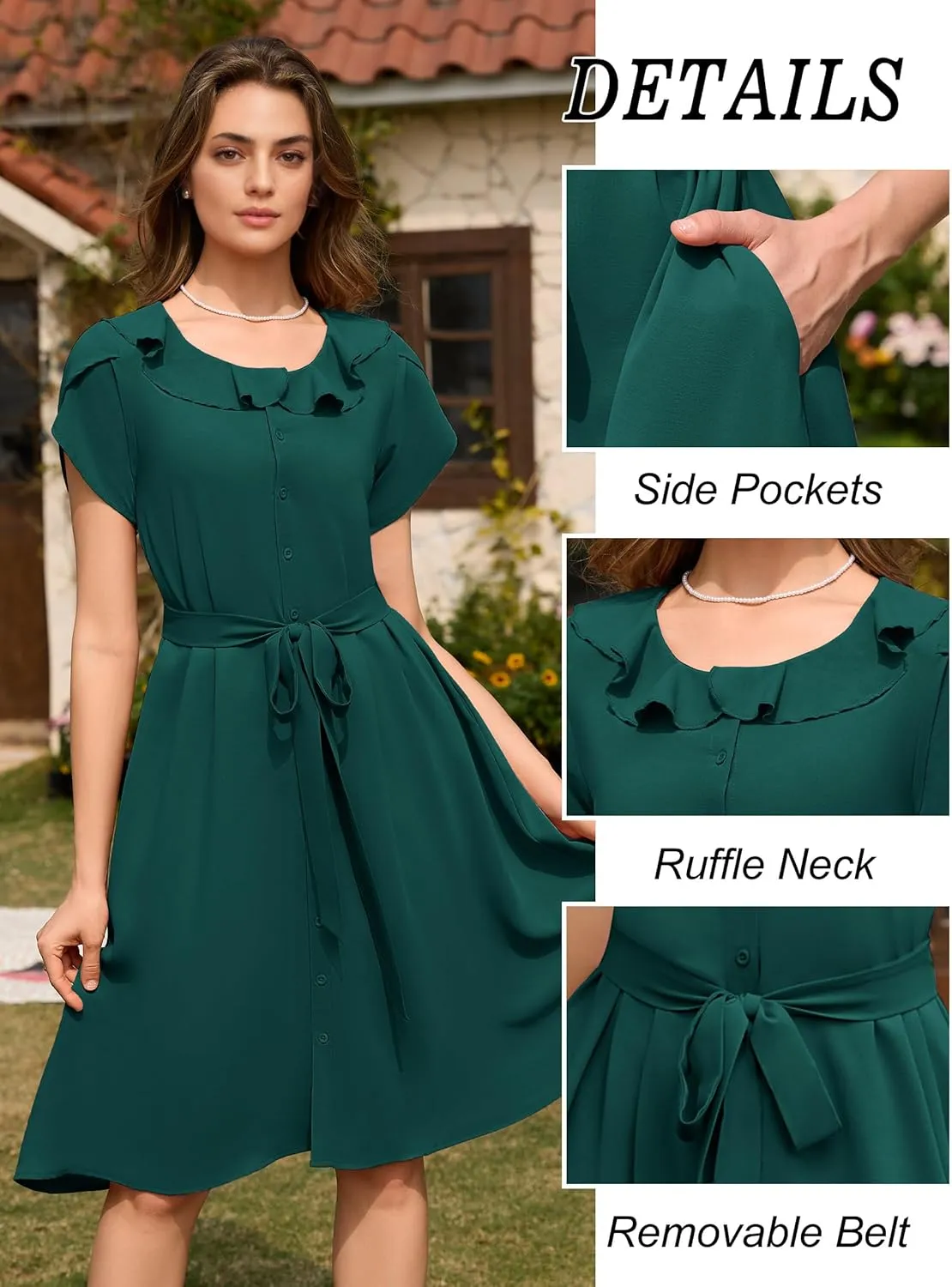 Wedtrend Women's Vintage Dresses with Pocket Midi Retro Cocktail Dress Tea Party Church 1950s Dresses for Women
