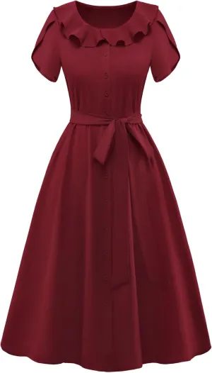 Wedtrend Women's Vintage Dresses with Pocket Midi Retro Cocktail Dress Tea Party Church 1950s Dresses for Women