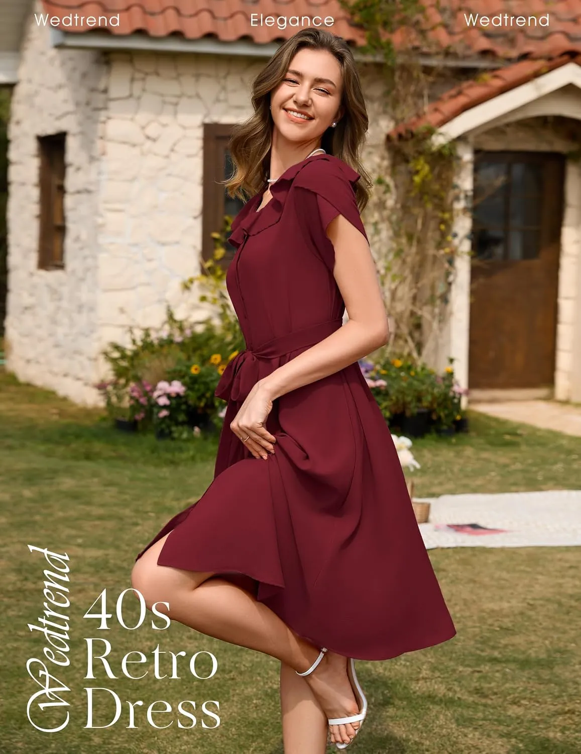 Wedtrend Women's Vintage Dresses with Pocket Midi Retro Cocktail Dress Tea Party Church 1950s Dresses for Women