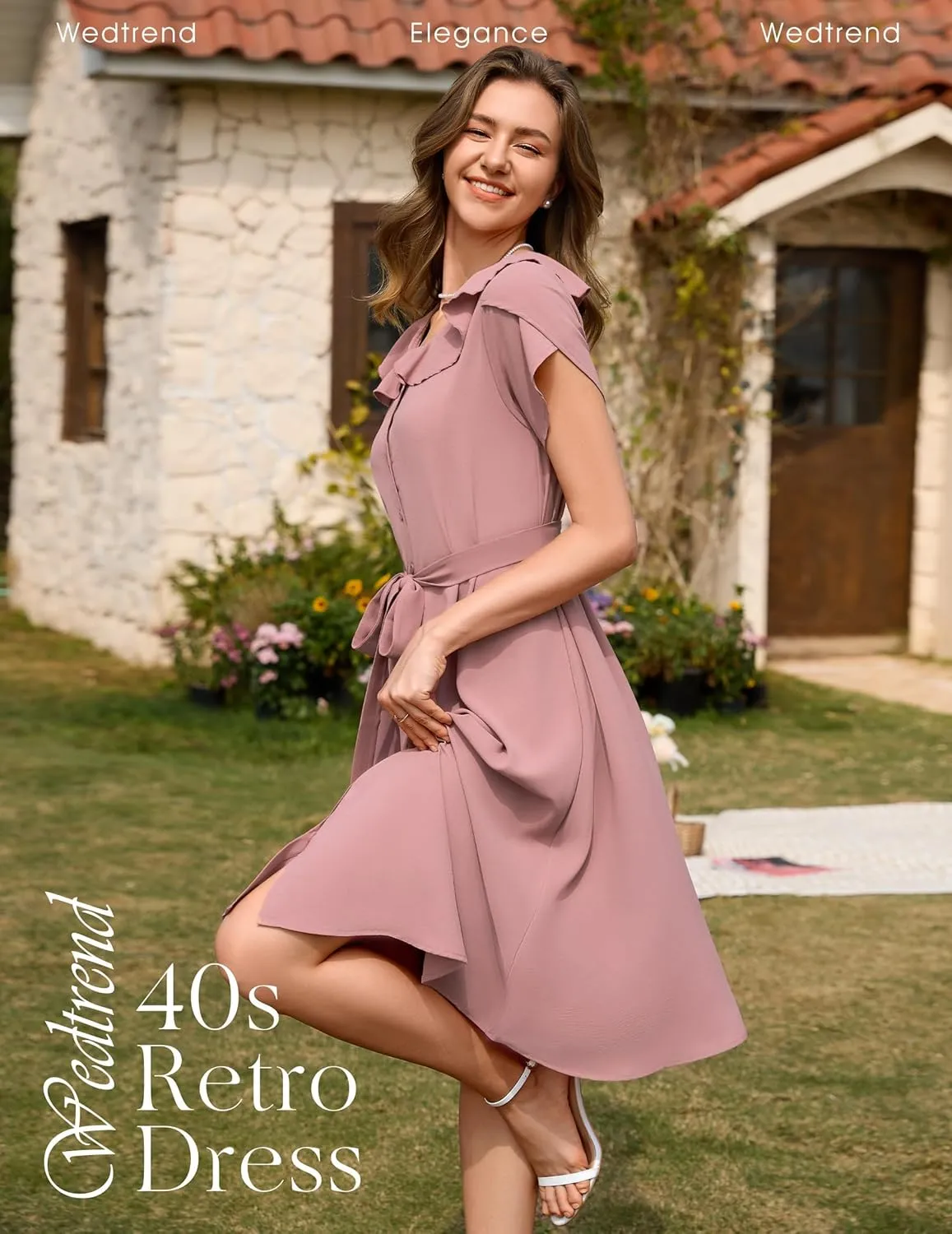 Wedtrend Women's Vintage Dresses with Pocket Midi Retro Cocktail Dress Tea Party Church 1950s Dresses for Women
