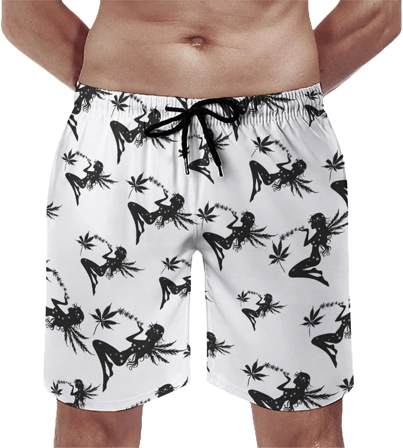 Weed Fairy Weed Leaf Men's Swim Trunks Quick Dry Board Shorts Breathable Summer Beach Shorts Bathing Suits