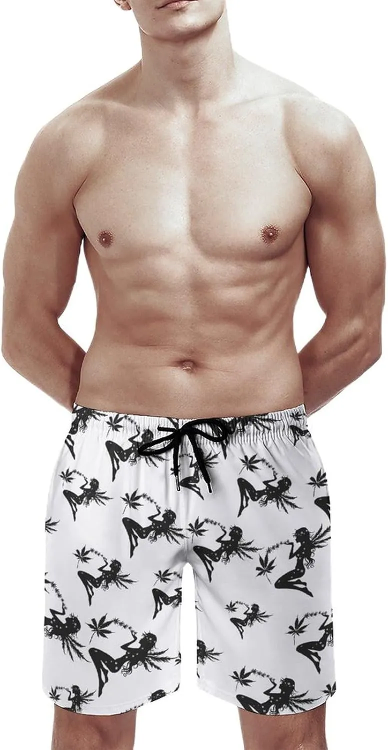 Weed Fairy Weed Leaf Men's Swim Trunks Quick Dry Board Shorts Breathable Summer Beach Shorts Bathing Suits