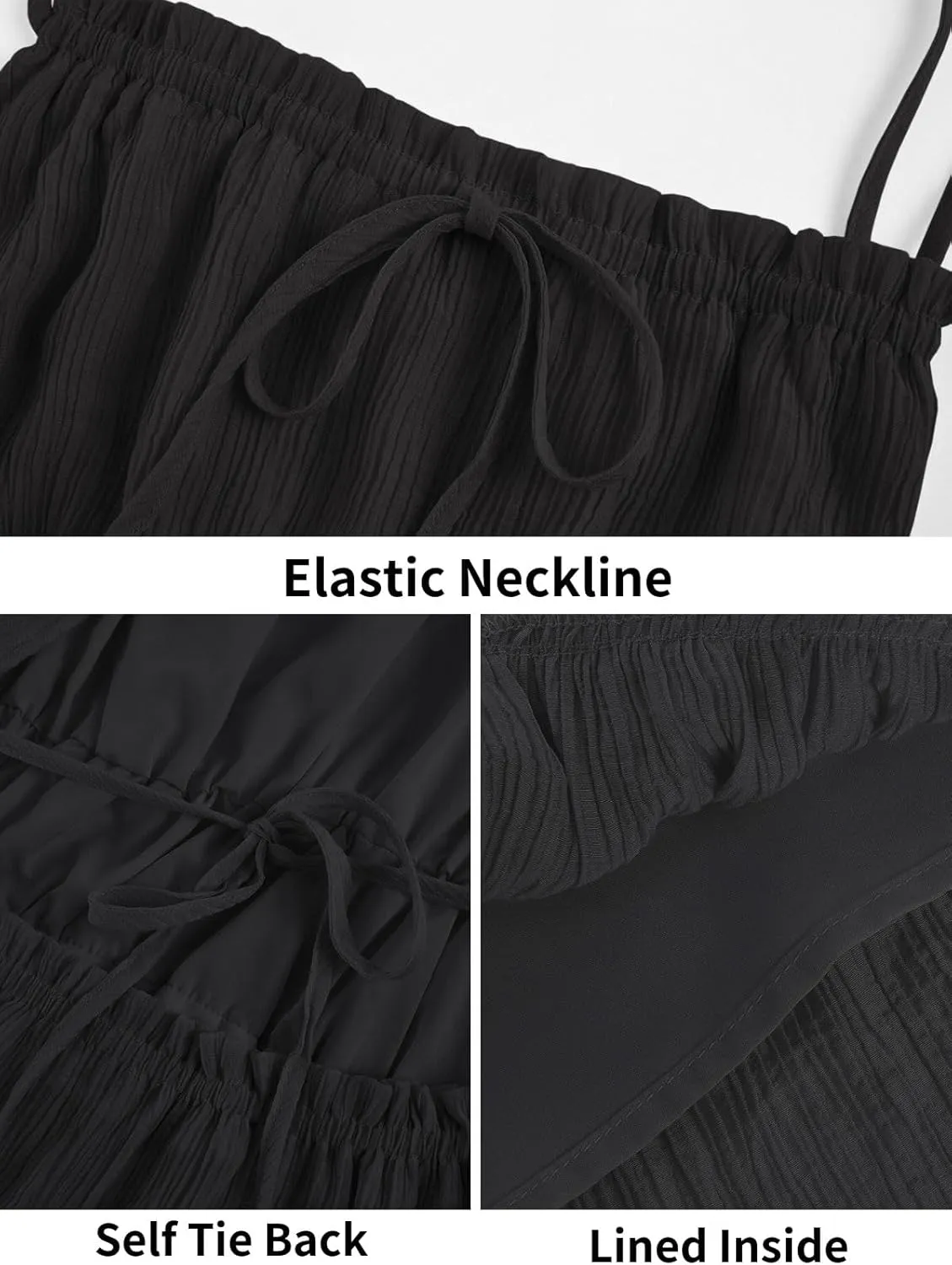 Wenrine Womens Summer Beach Dresses Backless Spaghetti Straps Self Tie Tiered Flowy Casual Maxi Dress with Pockets