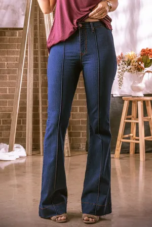 Willow Blue Stitching Flare Jeans