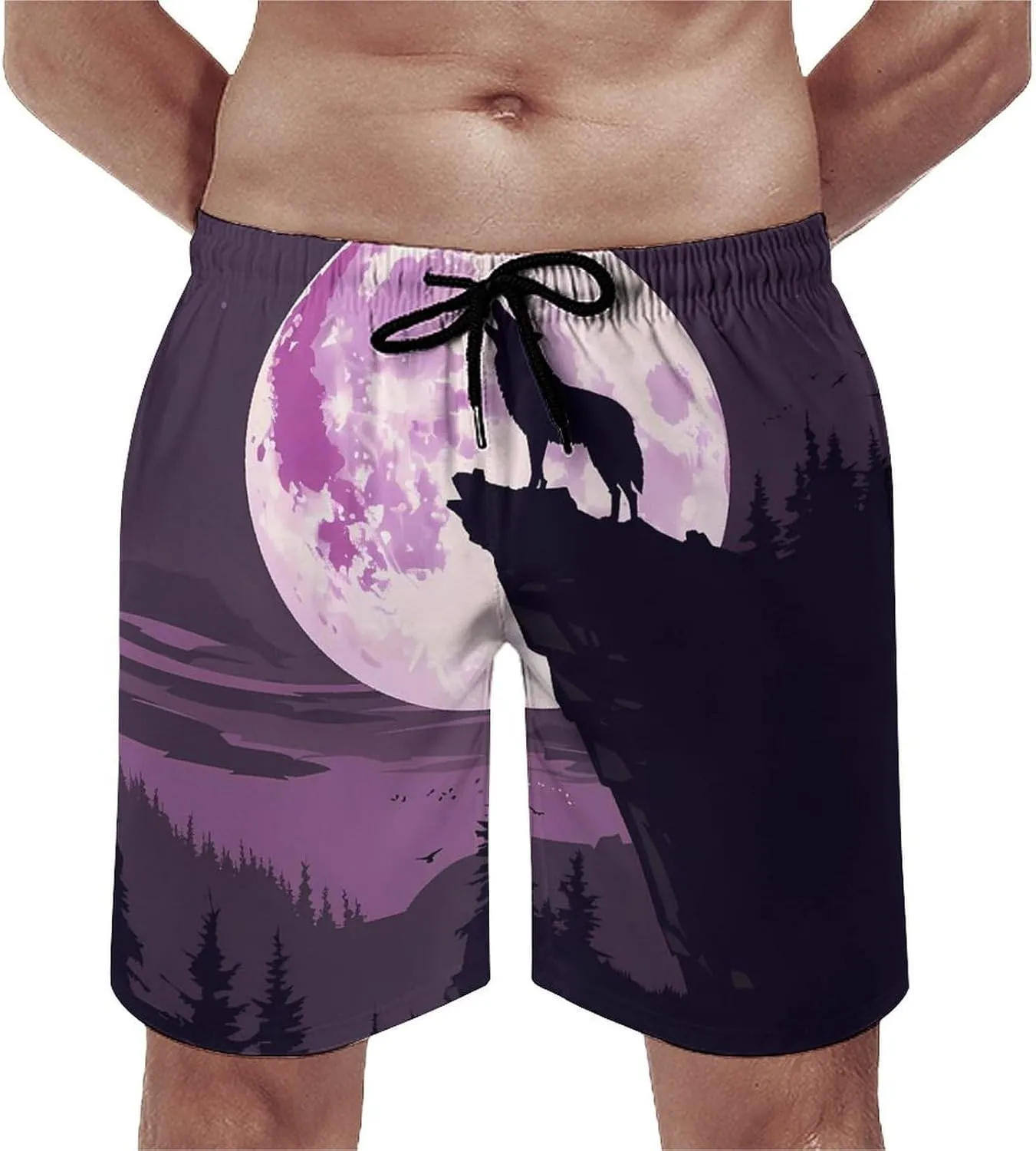Wolf in Moon Light Men's Swim Trunks Quick Dry Board Shorts Breathable Summer Beach Shorts Bathing Suits