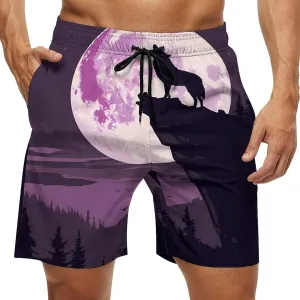 Wolf in Moon Light Men's Swim Trunks Quick Dry Board Shorts Breathable Summer Beach Shorts Bathing Suits