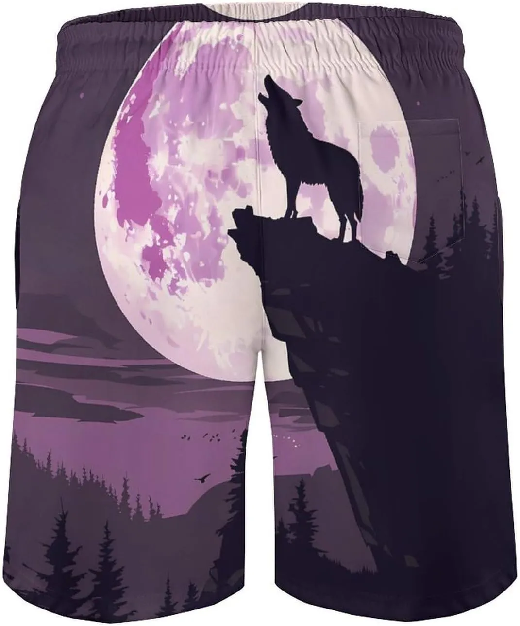 Wolf in Moon Light Men's Swim Trunks Quick Dry Board Shorts Breathable Summer Beach Shorts Bathing Suits