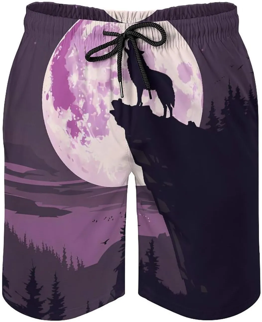 Wolf in Moon Light Men's Swim Trunks Quick Dry Board Shorts Breathable Summer Beach Shorts Bathing Suits