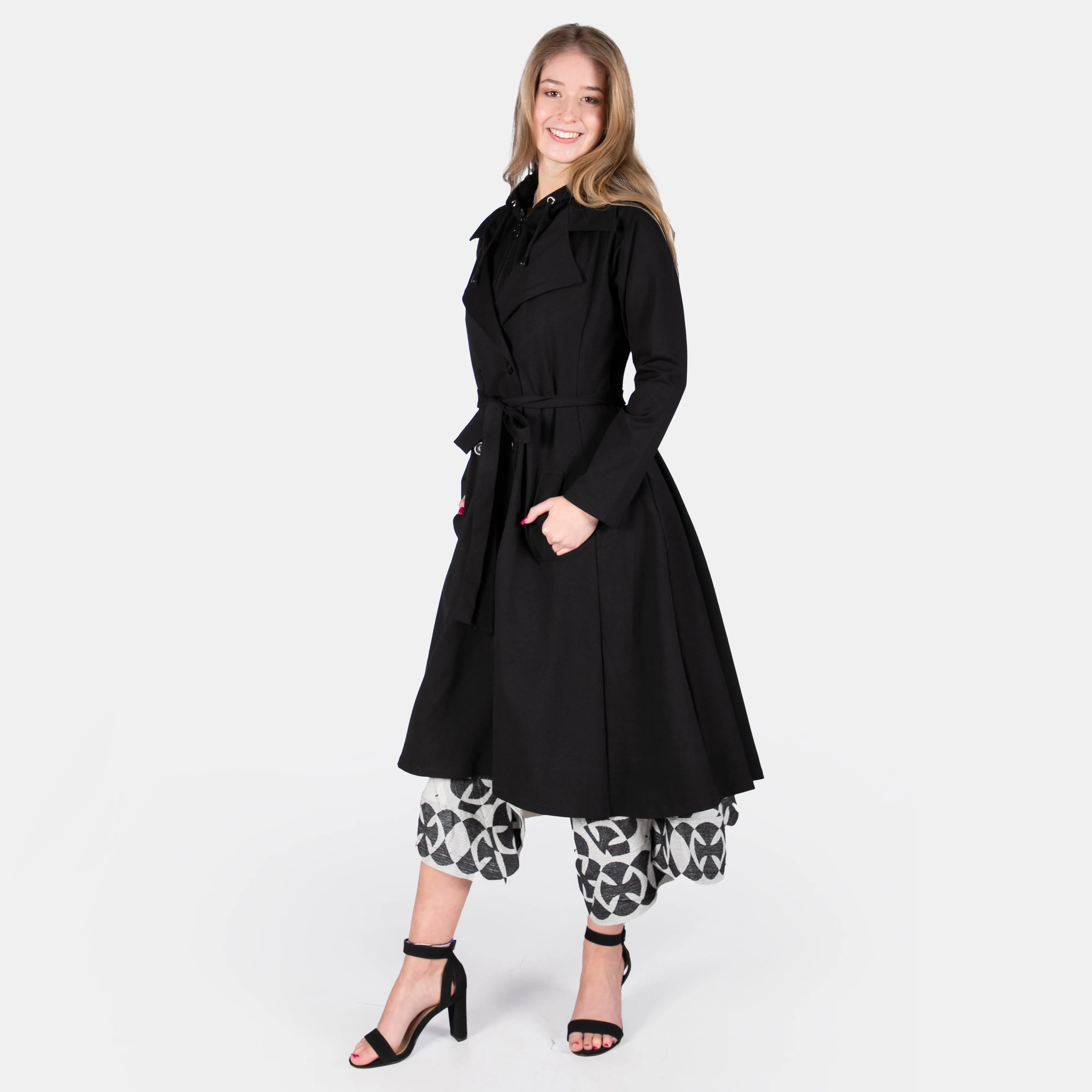 Woman's Double Breasted Seattle Coat - BLACK