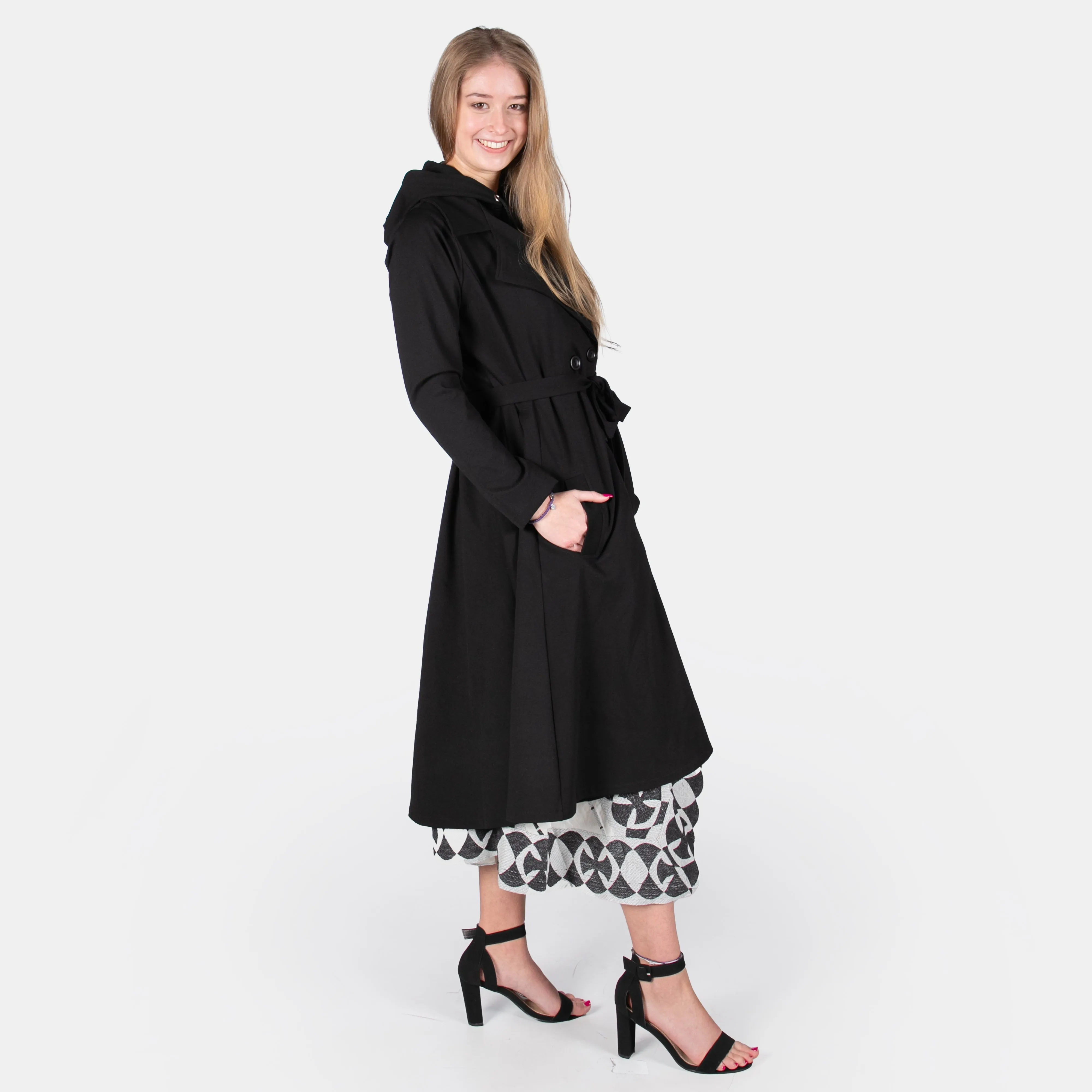Woman's Double Breasted Seattle Coat - BLACK