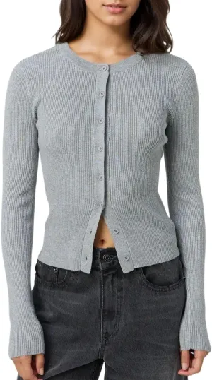 Women Casual Long Sleeve Crewneck Ribbed Knit Crop Cardigan Tight Slim Fit Button Up Sweater Shirts Fall Outfits