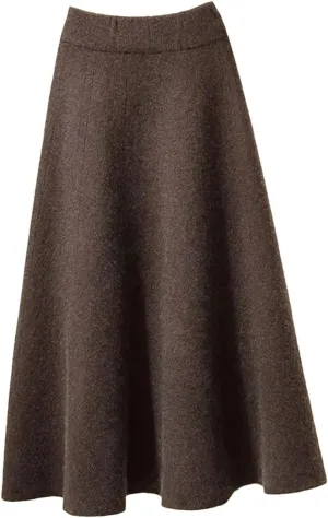 Women Knitted Pleated Skirt Midi Elastic High Waist A-Line Sweater Skirt Female Winter Long Skirt