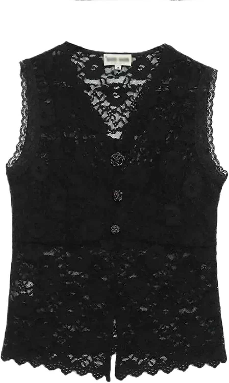 Women Lace See Through Vest Tank Top V Neck Camisole Sleeveless Button Front Elegant Going Out Tops Streetwear