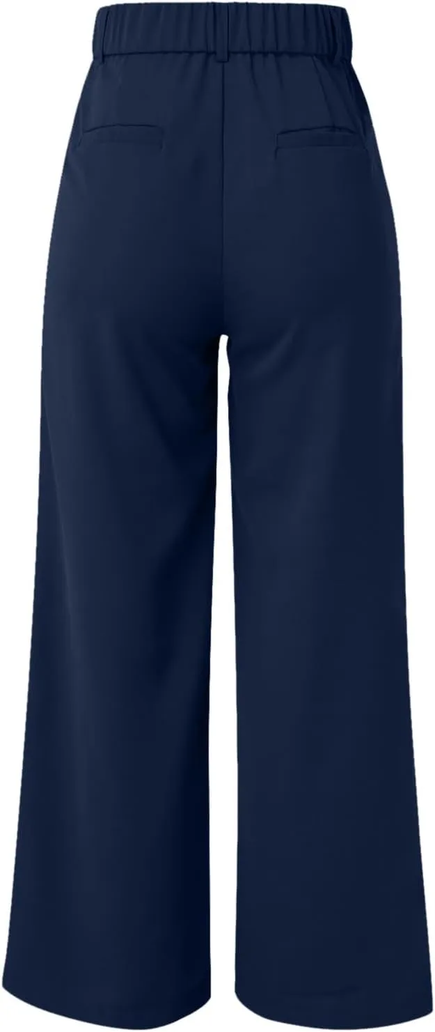 Women Linen Summer Breathable Pants High Waist Stretchy Slim-Fit Palazzo Lounge Pants Work Business