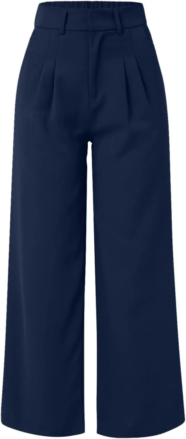 Women Linen Summer Breathable Pants High Waist Stretchy Slim-Fit Palazzo Lounge Pants Work Business