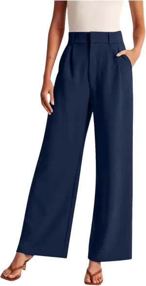 Women Linen Summer Breathable Pants High Waist Stretchy Slim-Fit Palazzo Lounge Pants Work Business