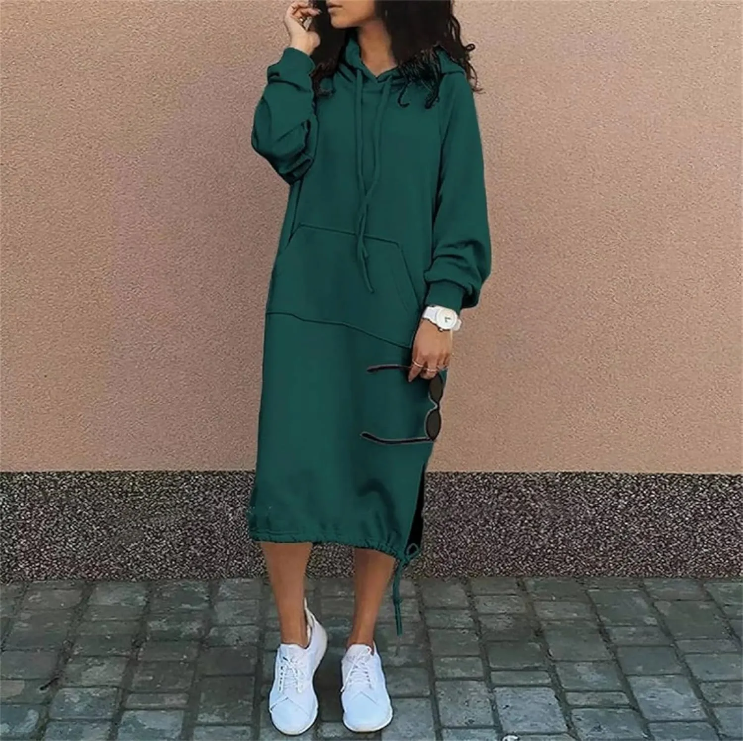 Women Oversized Long Hoodie Dress Pullover Winter Kangaroo Pocket Sweatshirt Casual Tops Loungewear