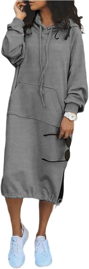 Women Oversized Long Hoodie Dress Pullover Winter Kangaroo Pocket Sweatshirt Casual Tops Loungewear