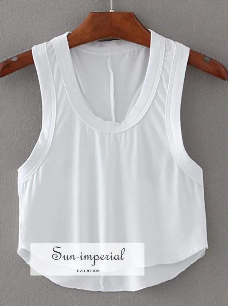 Women Scoop Neck Cotton Tank Tops Crop Tops