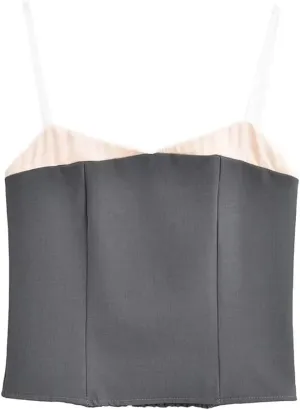 Women Spaghetti Straps Camisole Summer Crop Top Elegant Patchwork Cami Slim Tank Tops