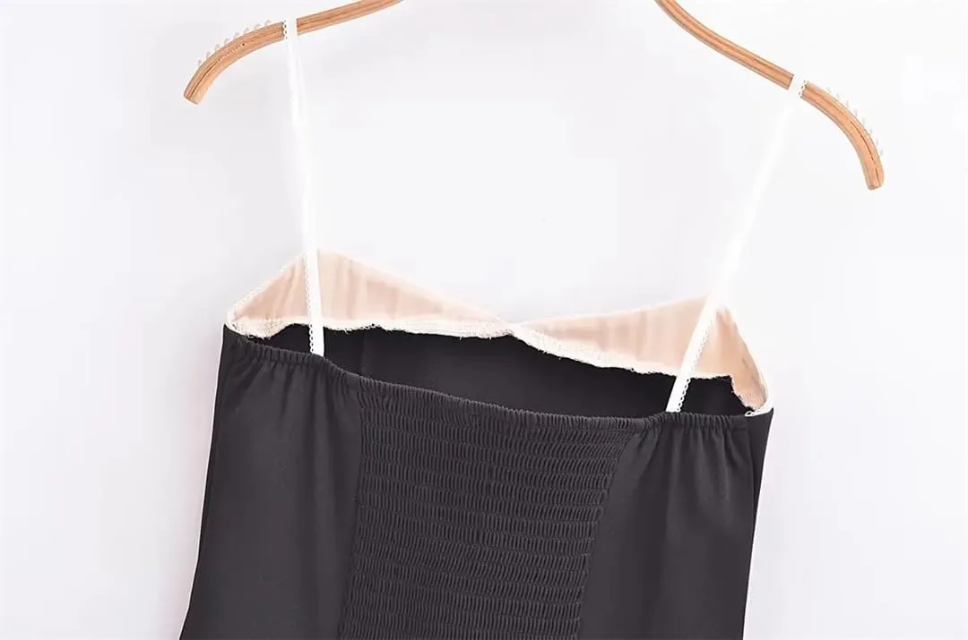 Women Spaghetti Straps Camisole Summer Crop Top Elegant Patchwork Cami Slim Tank Tops