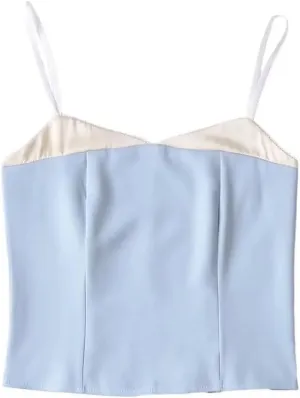 Women Spaghetti Straps Camisole Summer Crop Top Elegant Patchwork Cami Slim Tank Tops